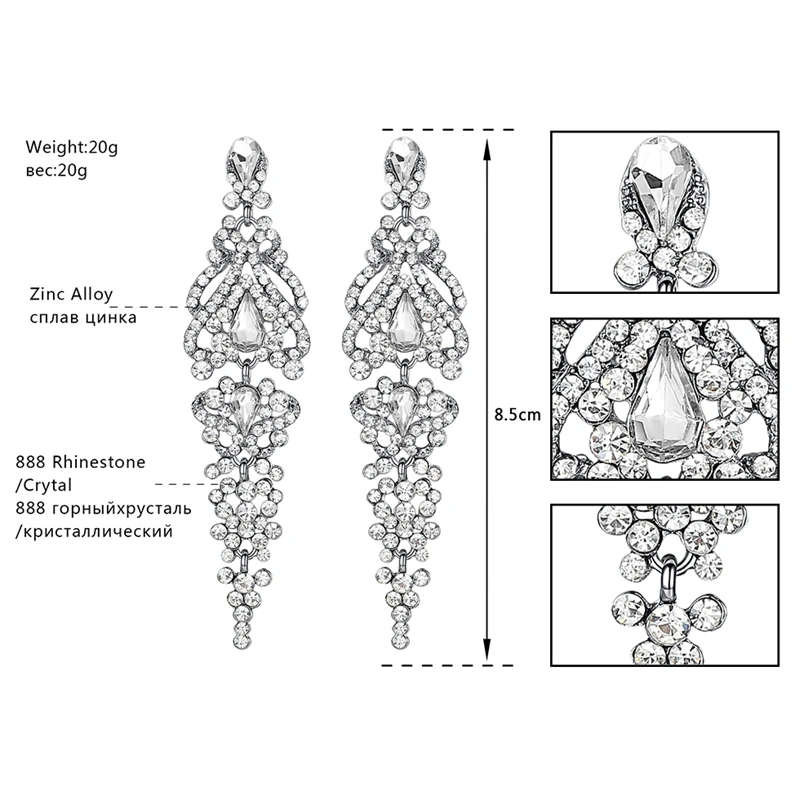 Mecresh Простые Свадебные Висячие серьги для женщин прозрачный кристалл, Свадебный невесты длинные серьги-подвески обручальные ювелирные изделия EH291