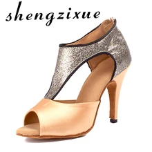 Женские атласные туфли для танцев на квадратном каблуке с молнией латинский танец сальсы женские бальные туфли для латиноамериканских танцев каблук 6 см 7,5 см 8,5 см 10 см