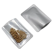 Retail Silver Open Top Pure Aluminium Bag Clear Plastic Mylar Foil Packing Bags Food Package Heat Sealable Vacuum Packaging Bag