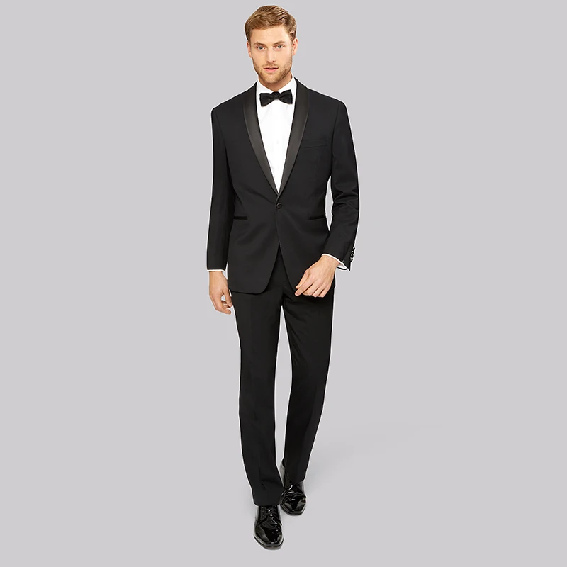Hot 2018 Wedding Suits For Men Black Satin Shawl 2018 Wedding Suits For Men Black Satin Shawl Lapel Tuxedo Marriage Prom Handsome Groom Groomsman Costume