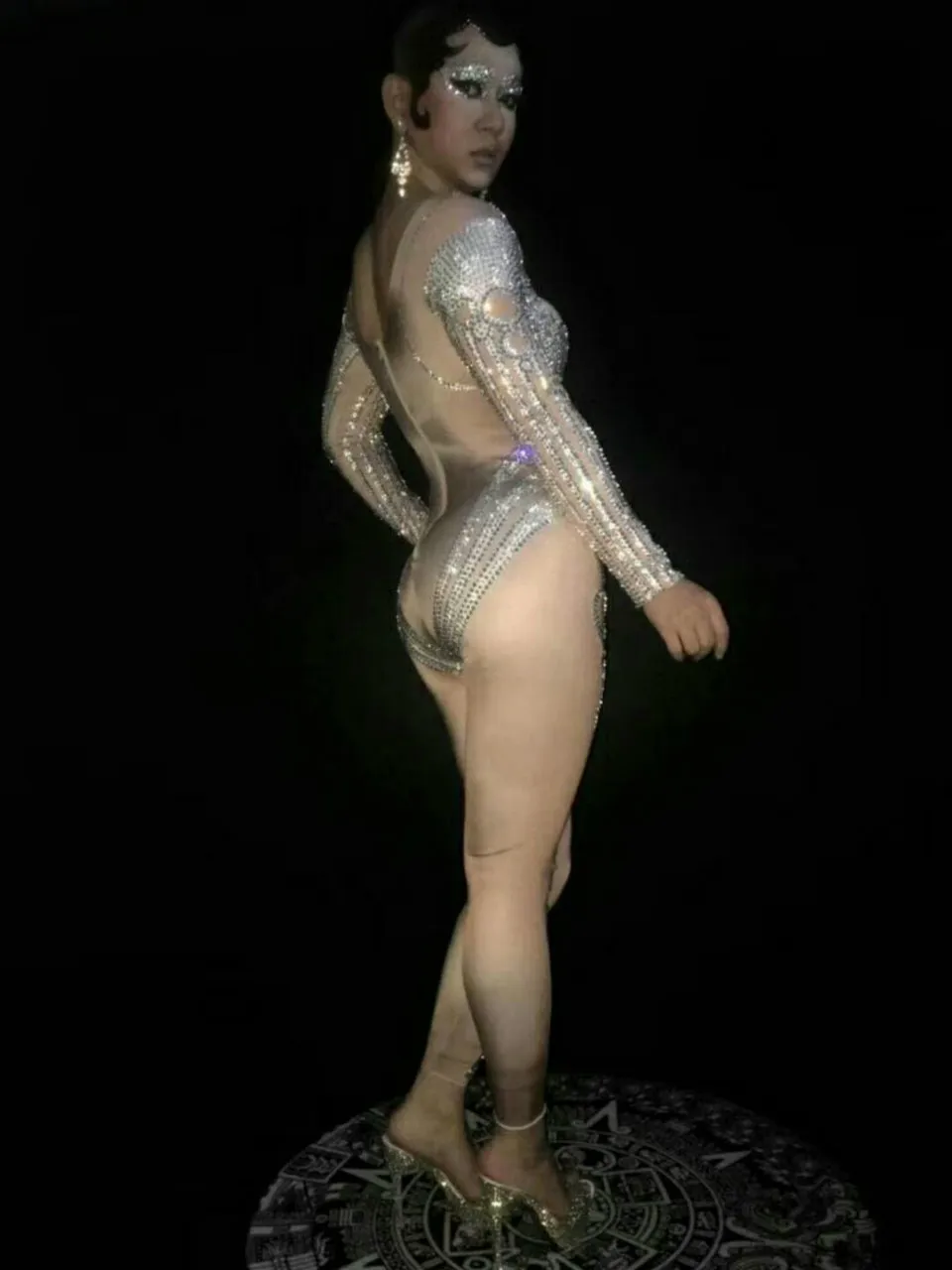 Сексуальная сцена полный Алмазный уголь сверкающими кристаллами Для женщин сексуальный комбинезон для ночных клубов Одежда на выход праздника Одежда для сцены