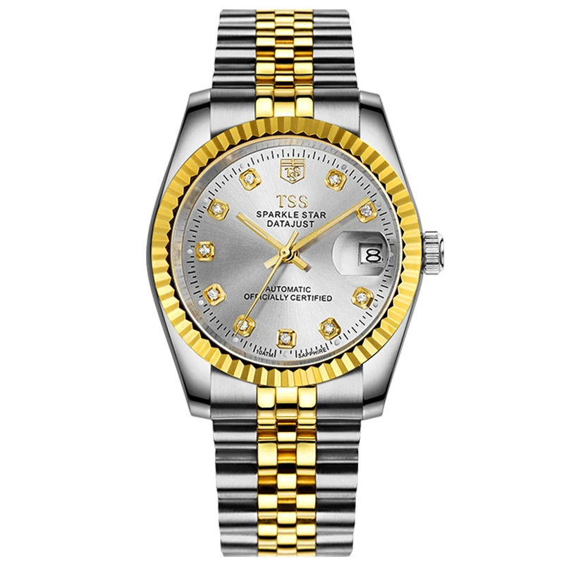 

TSS T8002 oyster perpetual datejust watches women luxury brand automatic mechanical watch Austrian diamonds stainless steel