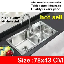 Лидер продаж Стандартный еда класс нержавеющая сталь Таблица управление дренаж Роскошные кухня двойной паз раковина 780x430 мм