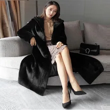 Manteau femme hiver Мода шуба имитация норки шуба аккуратная шуба женская новая длинная Шуба с капюшоном из замши шуба из искусственного меха