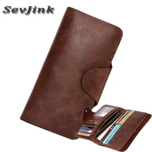 SEVJINK, мужской кошелек из натуральной кожи, английский стиль, длинный клатч, кошельки, однотонный коричневый, фото, держатель для карт, кошелек, Ретро стиль, на застежке, кошельки