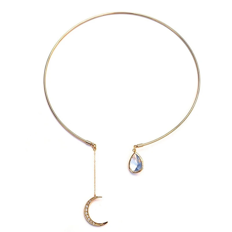 Новое креативное ожерелье-чокер с подвеской в виде Луны для дам, элегантная Хрустальная запонка, ожерелье с воротником, вечерние ювелирные изделия