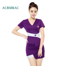 ACRMRAC женские костюмы новые летние короткие тонкие с v-образным вырезом неровные Лоскутные куртка с коротким рукавом юбка деловой OL деловой костюм с юбкой