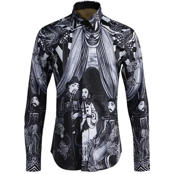 

Qing Dynasty Digital Print Men Shirts Slim Body Classic Shirt Casual Breathable Clothing Non Ironing Fashion Basic Shirts M-4XL