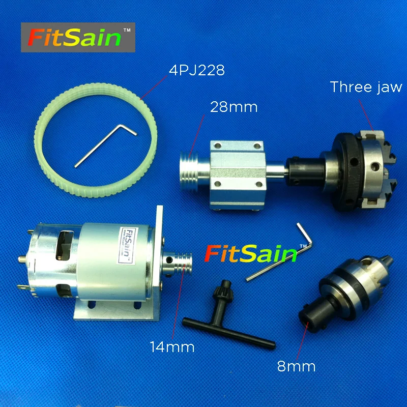 

FitSain-775 DC24V 8000RPM motor pulley three jaw chuck D=50mm B12 drill chuck Pulley mini Lathe
