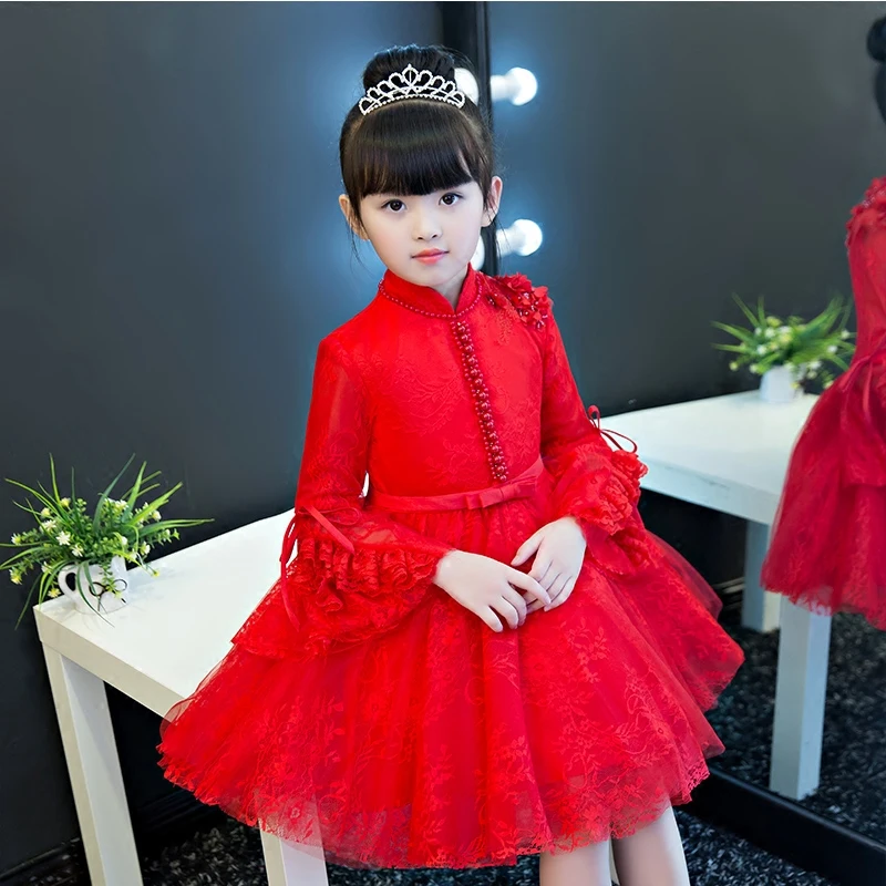 

2017New Design Girls Dresses for Party Wedding Birthday Pageant Teenager Girl Red Lace Tutu Princess Dress Evening Dress 3~15ys