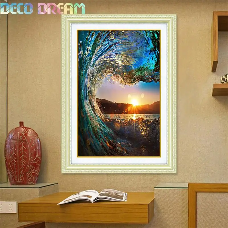 

Diy Full Resin Round Diamond Painting Rhinestones Embroidery Kit Sunset In The Sea Beautiful Scenery Mosaic Decor As Hobby Gift