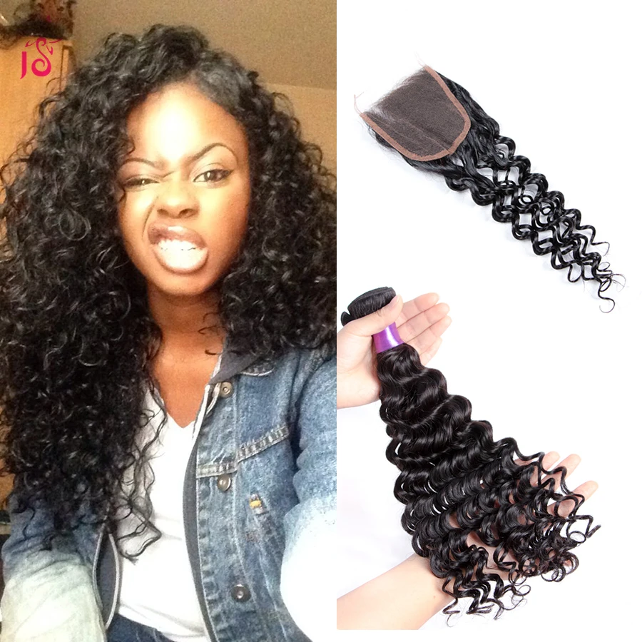 Peruvian Deep Wave With Closure Curly Hair With Closure 8a Peruvian Virgin Hair With Closure Curly Weave Human Hair Rosa 3 Pcs