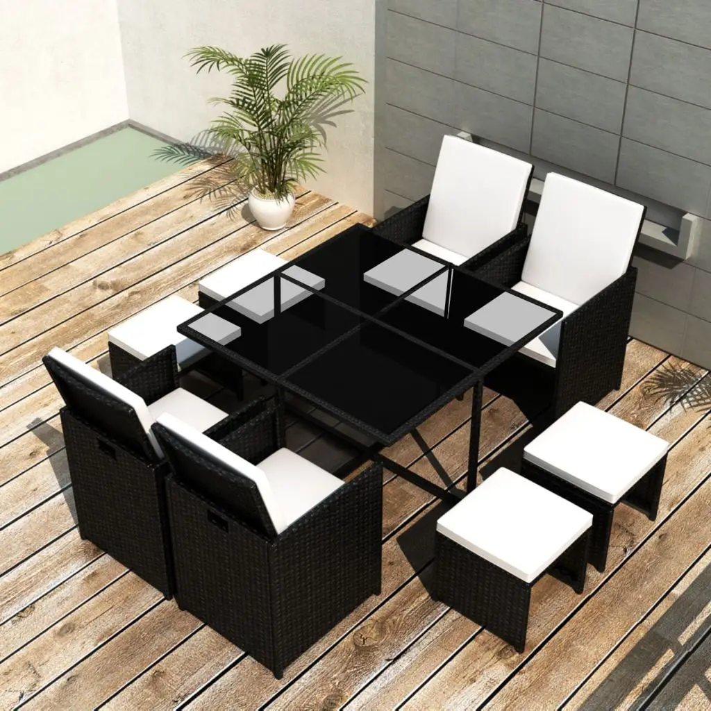 vidaXL 21 Piece Outdoor Dining Set Black Poly Rattanin Garden Sets