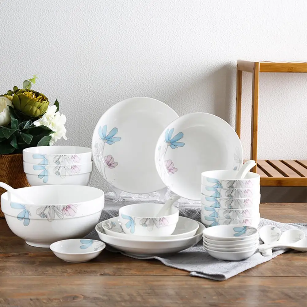 

DSstyles 28PCS/52PCS Calm Summer Night Style Pattern Ceramic Dinnerware Cutlery Set