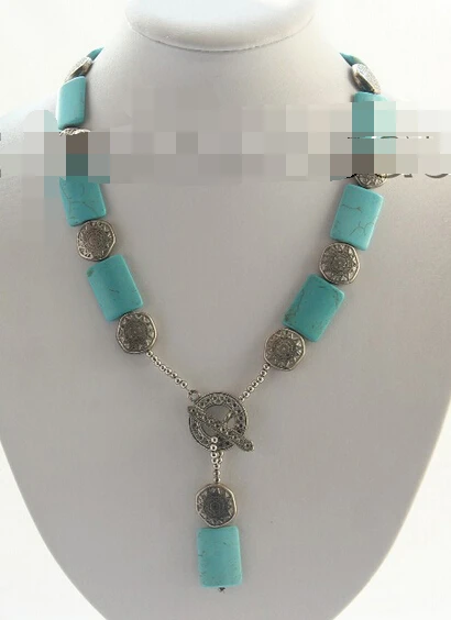 

Miss charm Jew1370 stunning long 22" big 25mm baroque blue turquoise necklace