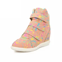 2016 New Women Casual Shoes Graffiti Canvas Shoes For Women Size(35~40) Height Increasing Spring Winter Shoes