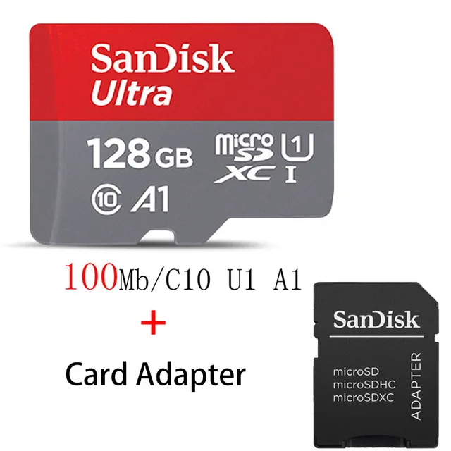 sandisk Micro SD 16 ГБ 32 ГБ 64 ГБ 128 ГБ 200 ГБ 256 Гб MicroSDHC/SDXC UHS-I Ultra C10 TF карта C4 16G 32G Cartao de Memoria - Емкость: A1-TF-100-128G-SD-Ad