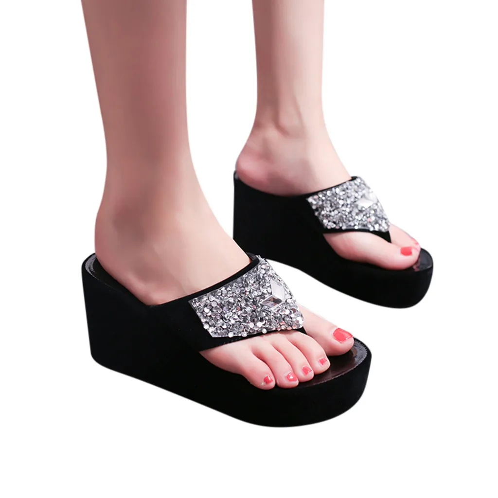 

SAGACE Platform Flip Flops Rhinestone Slippers Women Female Shoes Summer Platform Wedge Slippers Female Bottom Lady Beach Shoes