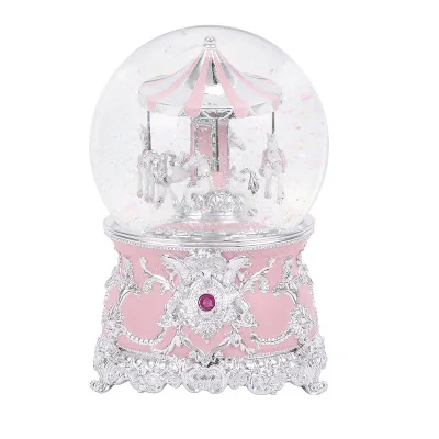 Большой вращающийся Снежный шар музыкальная шкатулка замок в небе карусель хрустальный шар подарок на день рождения снежинка шар подарок на день Святого Валентина - Цвет: pink