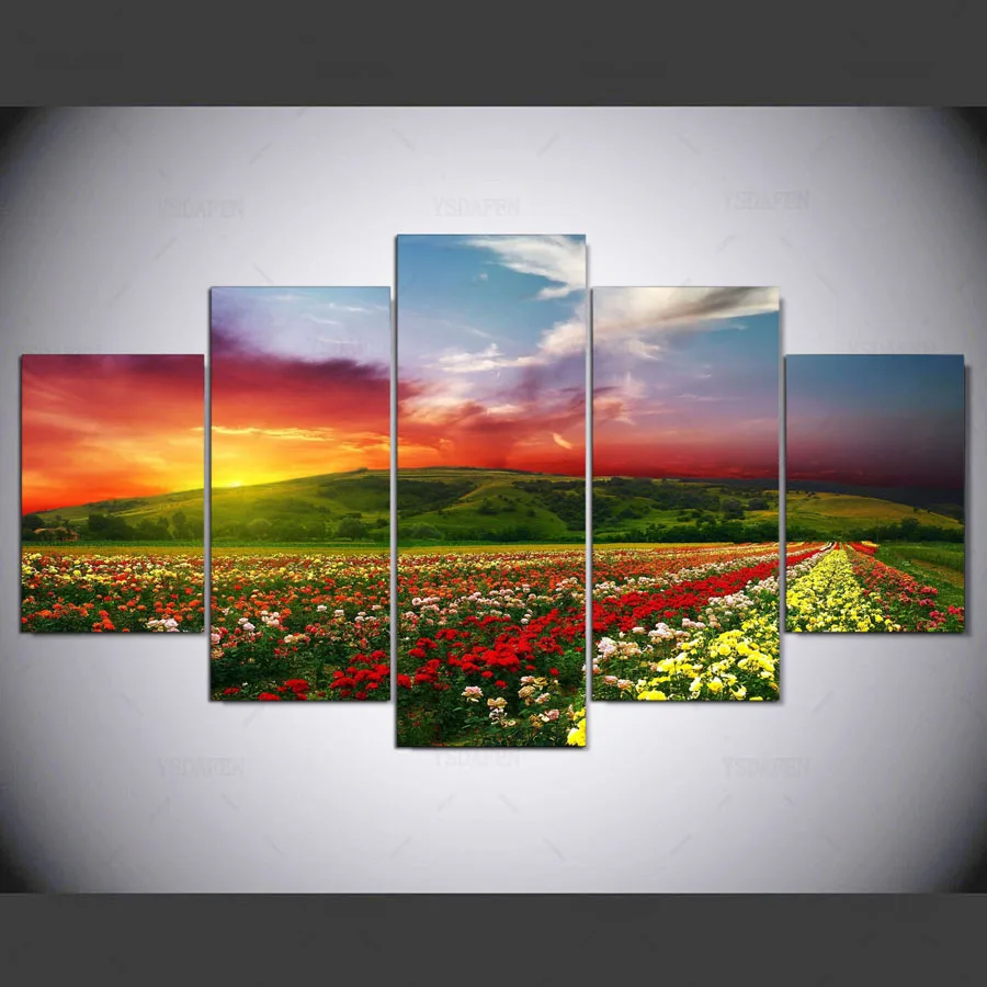Ysdafen 5 панель HD с живописи цветок поле холсте Home Decor Wall Art картина для гостиной kn-194 |