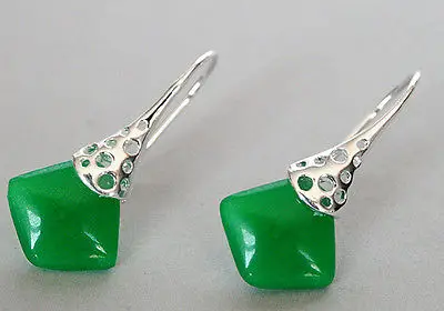 

Lady's unique 925 Silver natural green Natural jade special hook Earrings 11/2"