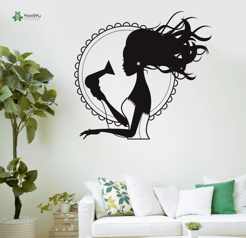 

YOYOYU Vinyl Wall Decal Beauty Salon Hair Dryer Blow Hair Interior Art Papel De Parede Para Quarto Stickers FD363