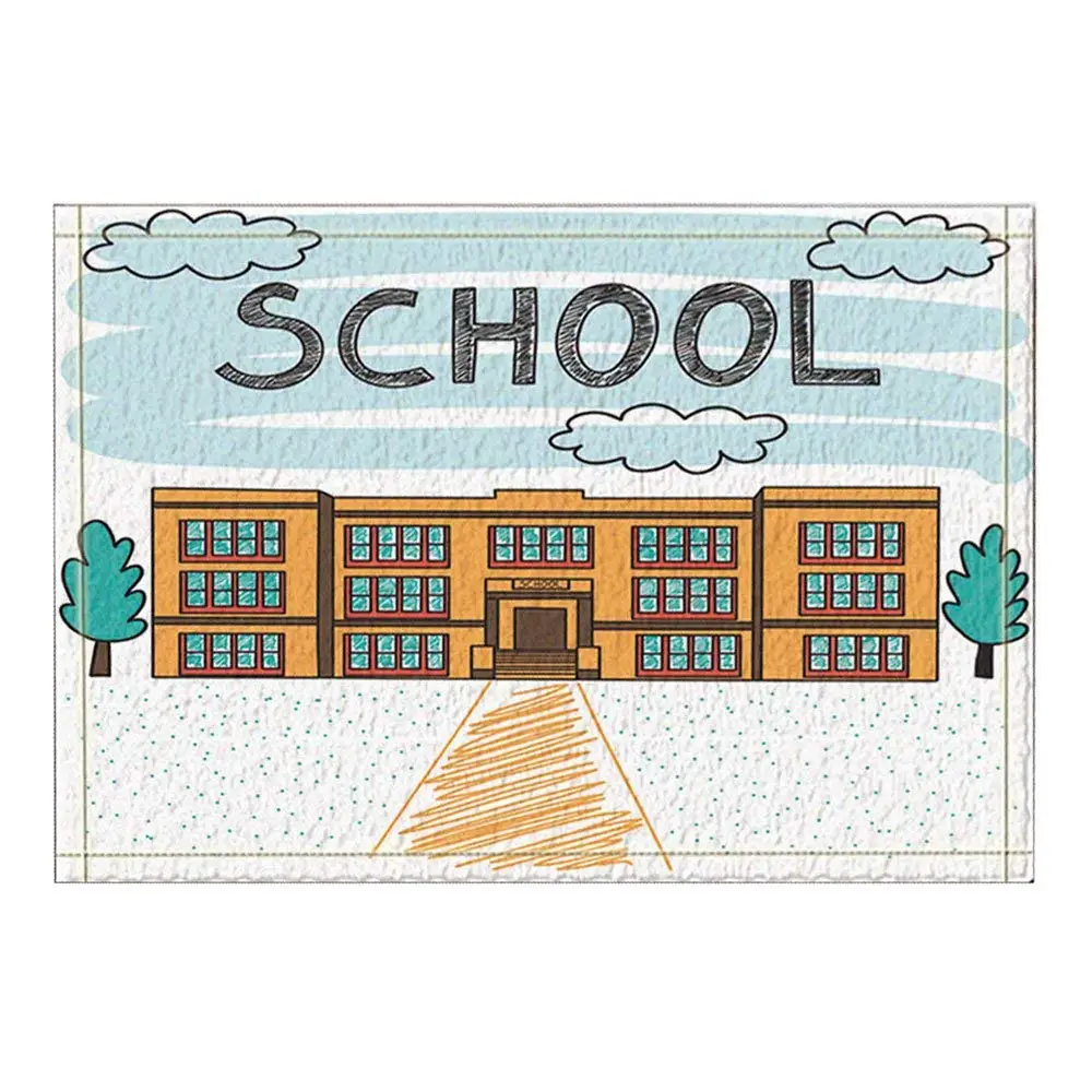 Shool Decor A Class Building under Beautiful Sky for Children Bath Rugs Non-Slip Doormat Floor Entryways Fashion Style Cartoon | Дом и сад