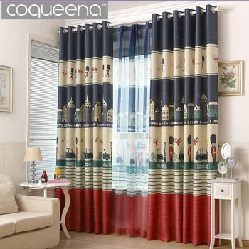 

Cartoon London Design Curtains for Boy's Bedroom Living Room Kids Baby Room Window Curtains Door Curtain Panel Blinds Shades