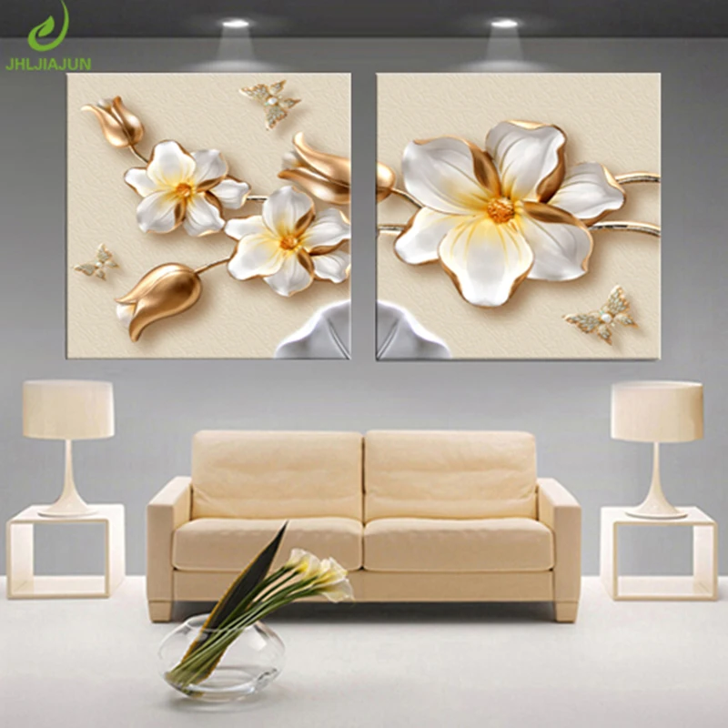 Art Painting Wall Pictures For Living Room 3D Lotus Flower Home Decoration Modular Pictures For Kitchen Art Canvas Print Poster