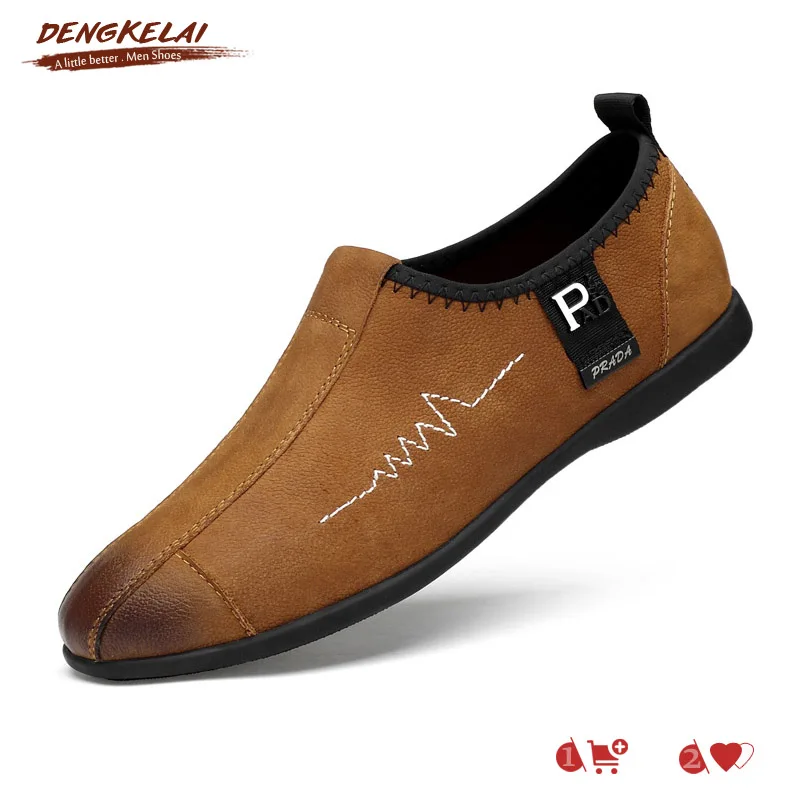 

DENGKELAI Luxury Shoes Men Genuine Leather Sneakers Black Brown Casual Shoes Rubber Sole Sneakers