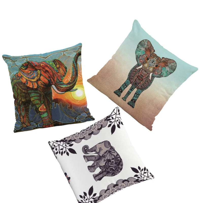 

Individuality Solemn Animal Pillowcase Elephant Geometry Bohemian Style Watercolor Sofa Decoration Cushion Set Peachy Pillow