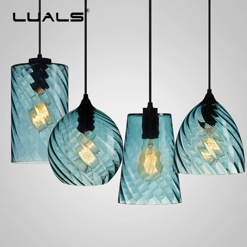 Billige Moderne Anhänger Lampe Multicolor Kunst Suspension Leuchte Nordic Glas Anhänger Licht Spirale Deco Hängen Lampen Indoor LED Beleuchtung