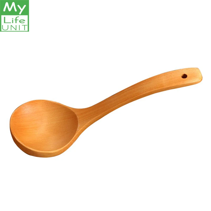 

MYLFEUNIT Natural Wooden Handle Spoon Large Soup Ladle with Hook for Catering