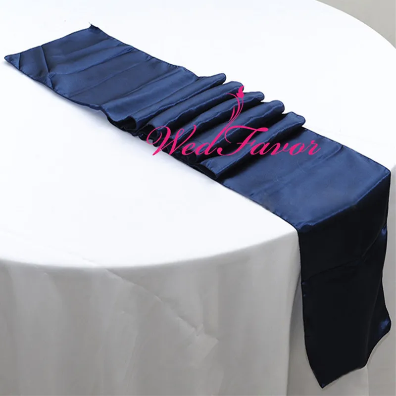 50 шт. 30x275 см атласные настольные бегуны из шелковой ленты настольные флаги скатерти для отеля банкета свадебные украшения стола - Цвет: Navy Blue