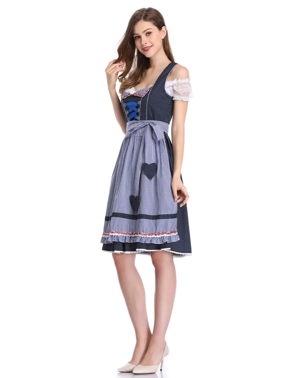 MISSKY/, Женское Платье Dirndl из 2 предметов, баварское Платье с принтом пива, костюм Октоберфеста, в горошек, в клетку, со шнуровкой спереди, а-силуэт, вечерние платья