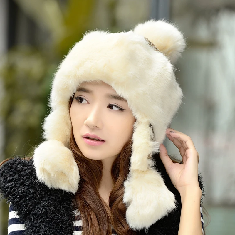 Women Sweet Winter Bomber Hat Earflap Thick Warm Thermal Female Cap ...