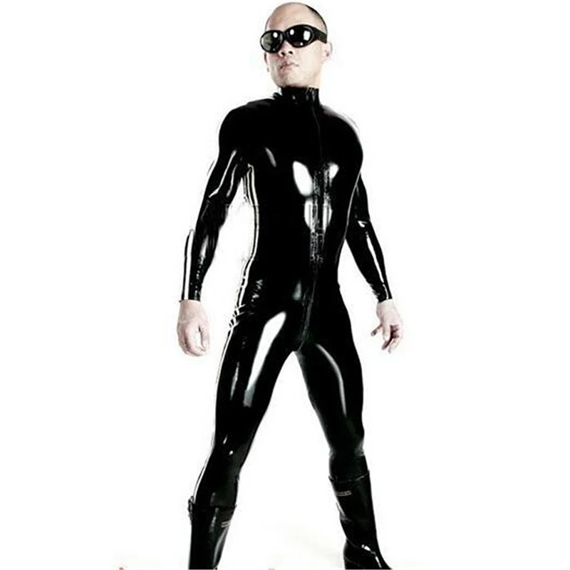 Супер крутой сексуальный мужской черный комбинезон из лакированной кожи, виниловый латексный облегающий наряд для бондажа, Двойная застежка-молния, купальник, боди, размер s-xxxl