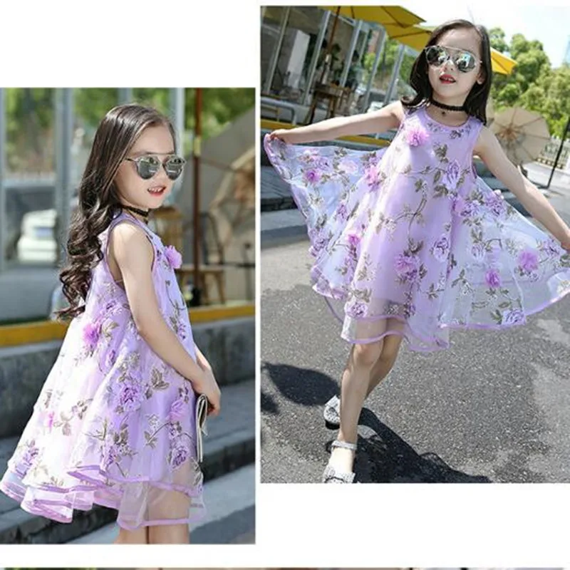 Новинка летнее платье для девочек с цветами и цветочным принтом детские безрукавные нарядные праздничные платья на день рождения JW1158
