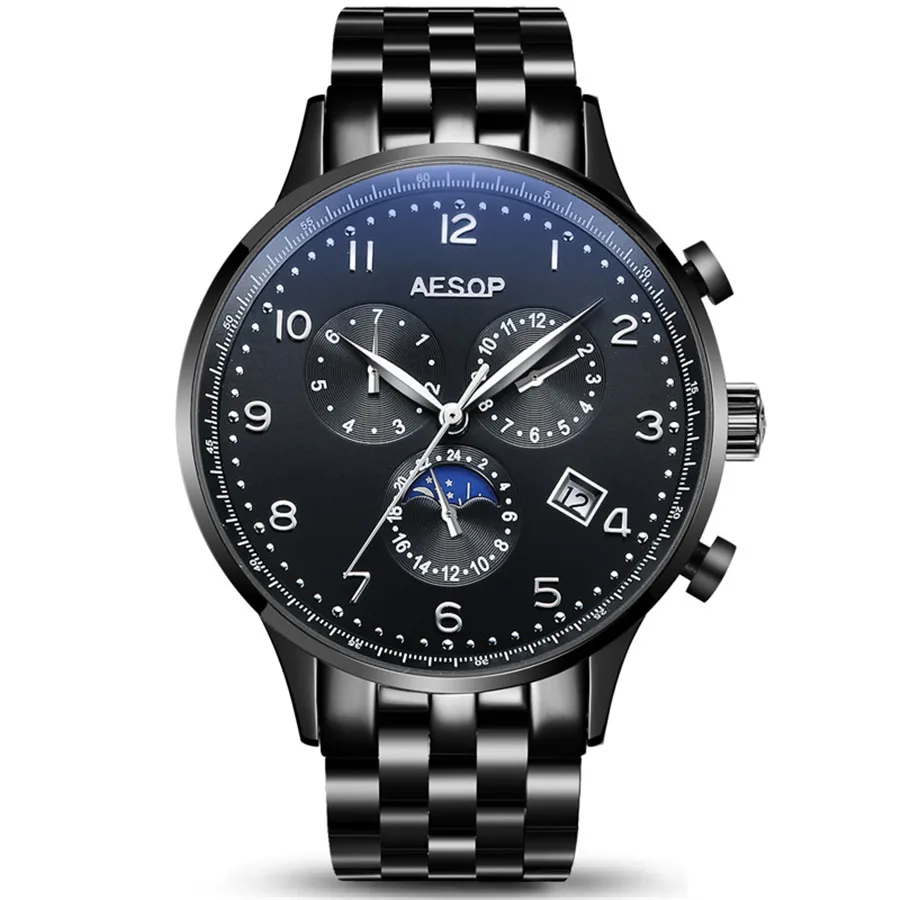 AESOP механические часы мужские часы Автоматические водонепроницаемые спортивные мужские часы лучший бренд класса люкс модные Relogio Automatico Masculino - Цвет: Black