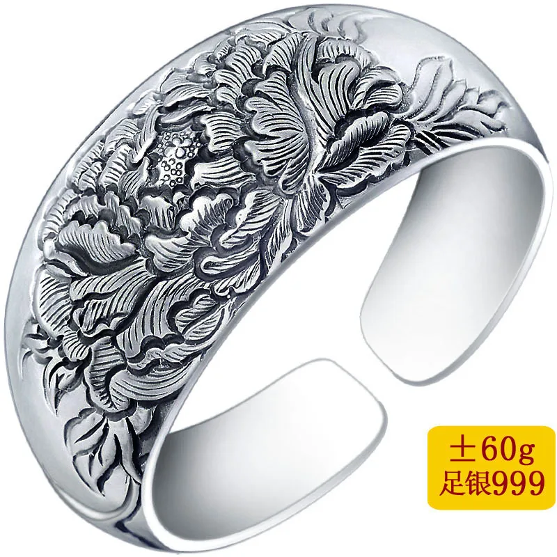 

2019 Direct Selling New Arrival Women Bangle Bracelet Thai Restoring Ancient Ways Is Carved Version Peony Open Wide Wholesale