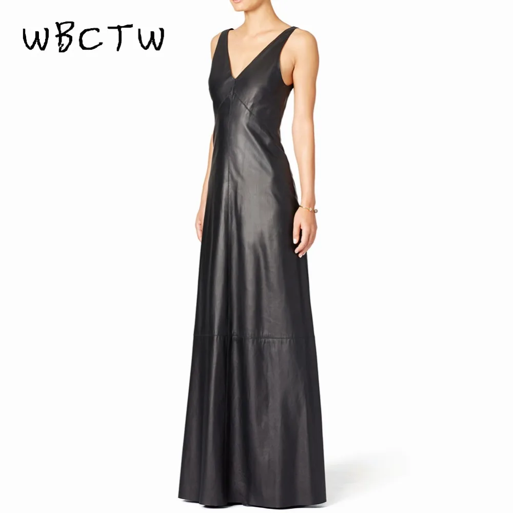 WBCTW Maxi PU Dress Deep V Neck Sleeveless Sexy Club Summer Women Dress ...
