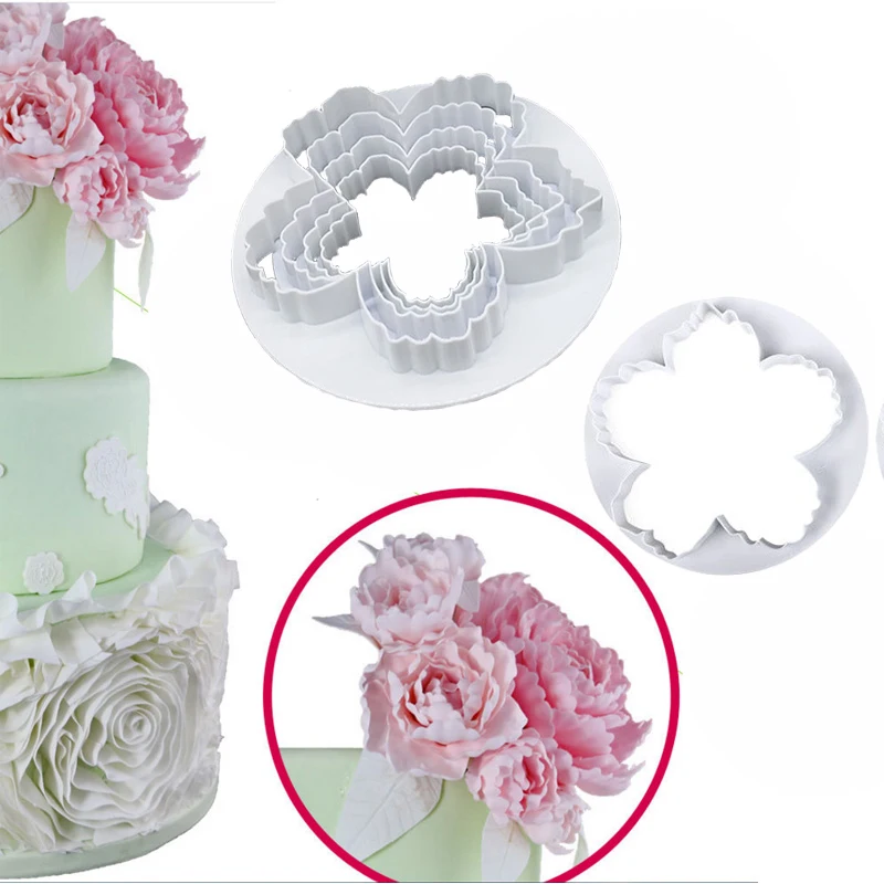

4pcs/set Carnations Peony Petals Flower Plastic Paste Press Mold Set Cookie Sugar Fondant Cutter Cake Decoration Baking Tools