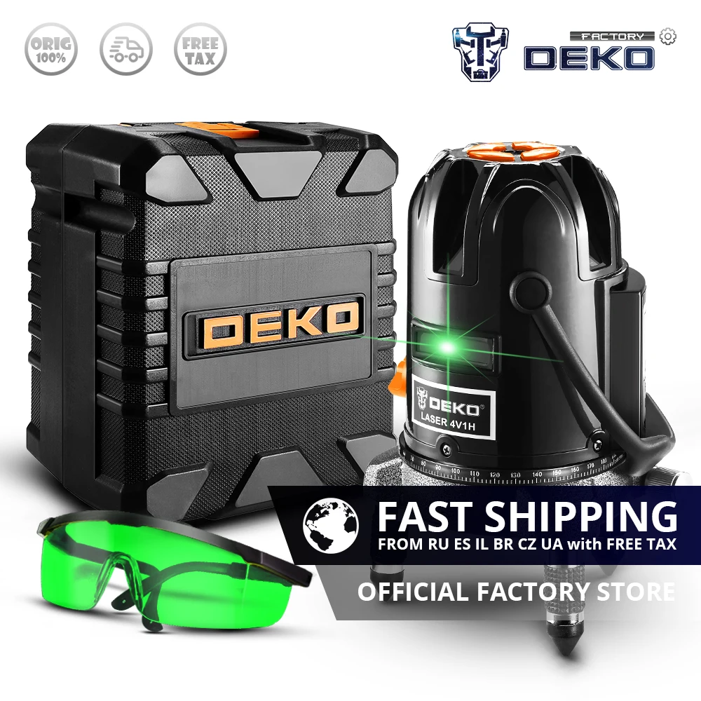 

DEKO DKLL501 5 Lines 6 Points Vertical&Horizontal Self-leveling Laser Level 360 Degrees Green Laser Line Indoor/Outdoor Mode