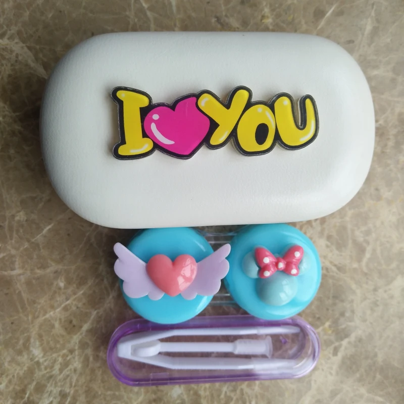 

LIUSVENTINA DIY Resin Cute Purple Flying Love Bowknot I LOVE U Handmade Contact Lens Case Box Container for Color Lenses