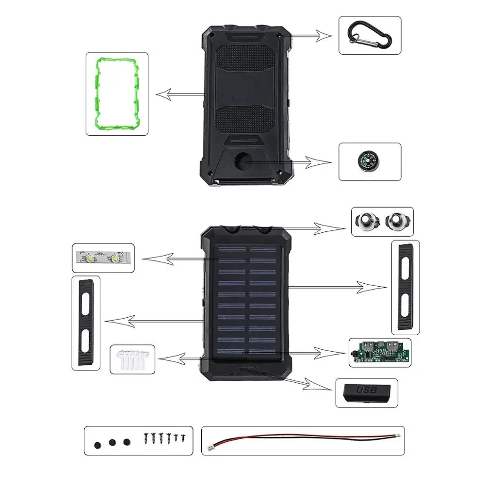 Bakeey DIY 20000 мАч двойной USB чехол для солнечной батареи комплект с светодиодный