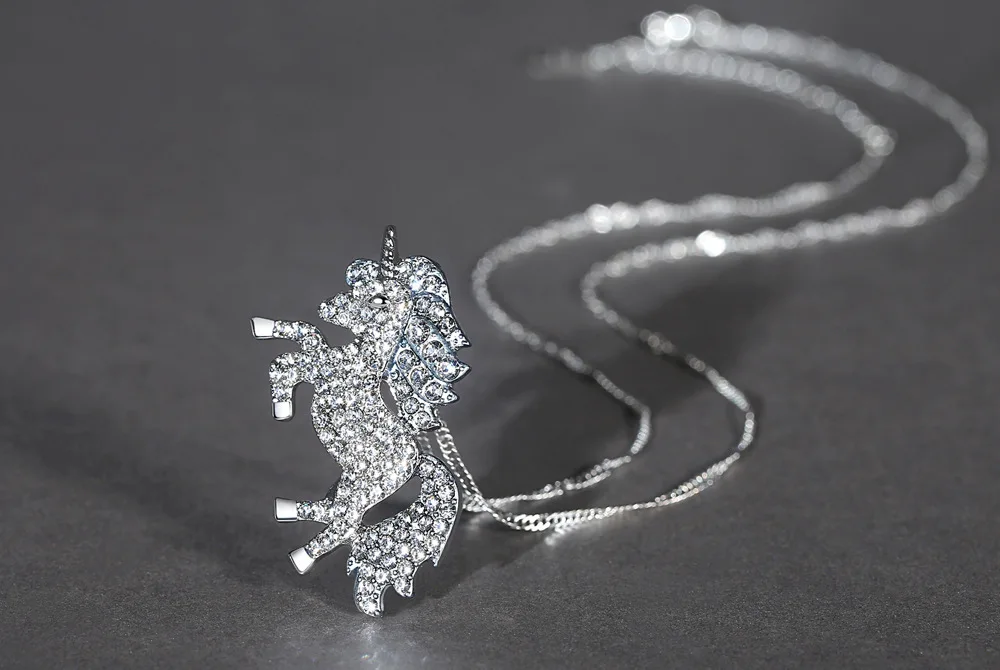 Новые модные ювелирные изделия из кристаллов swarovski горячие новые ювелирные изделия благородное ожерелье с единорогами для женщин вечерние - Цвет камня: White