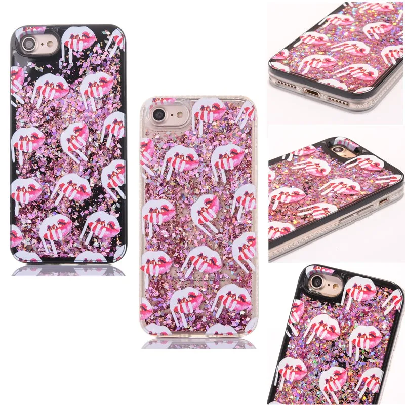 Case for iphone 8 plus Glitter Sparkle Sexy lip pink Jewel Hard 6 6s 7 X luxury girl Cover |