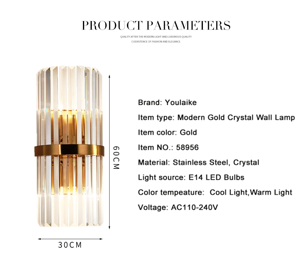 Youlaike современный светодиодный настенный светильник с кристаллами, креативный дизайн, золотой домашний декоративный светильник, светильник для спальни, настенный светильник для коридора, лампа