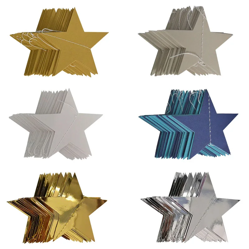 4M Bright Gold Silver Paper Garland Star String Banners Wedding Banner For Party Home Wall Hanging Decoration baby shower favors