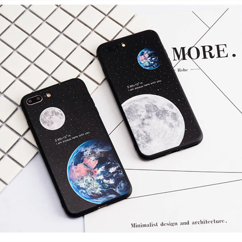 

Earth Moon Planet Phone Cases For iPhone 6 6S 7 8 Plus X XR XS MAX Silicone Couples Cover Starry Universe Matte TPU Phone Case